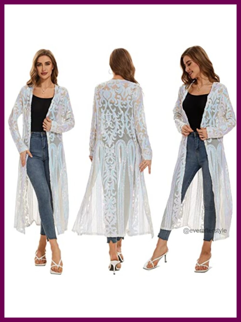 Sequin Cardigan Long Sleeve Duster Evening Party Cover Up Open Front Coat